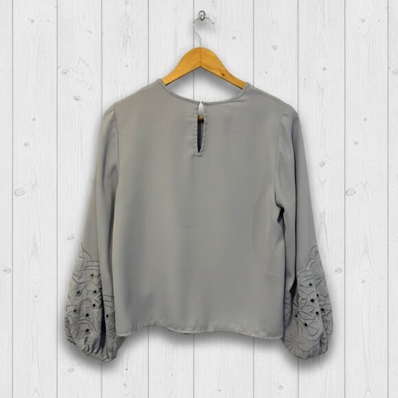 Express Slate Blue Embroidered Balloon Sleeve Blouse - Size Small - Picture 3 of 5